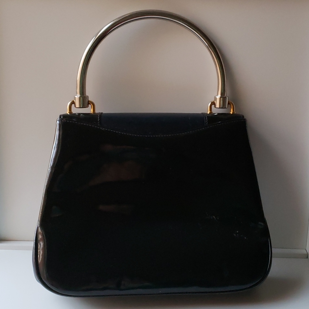 Vintage Black Gucci purse with Silver Metal Handle - Picture 2 of 5